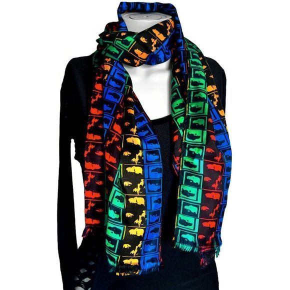Vintage JEAN PAUL GAULTIER Negative Face Print Multi-Color Silk Scarf Unisex - Picture 1 of 8
